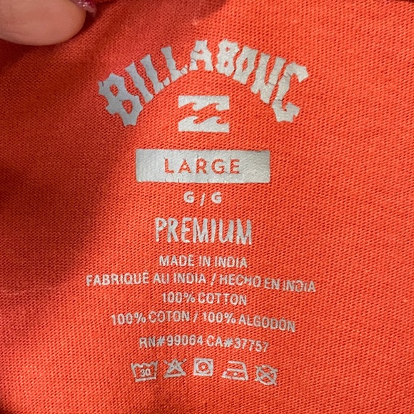 Billabong Large Light Red Orange Shirt Sleeve T-Shirt - Picture 2 of 4